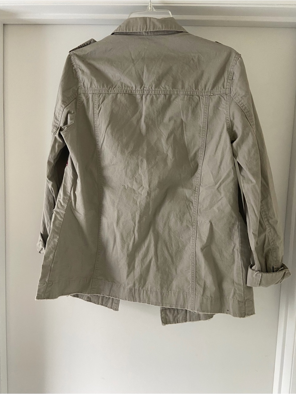 BKE Embroidered Utility Jacket in Light Khaki with Red and Pink Floral Accents - Picture 2 of 3